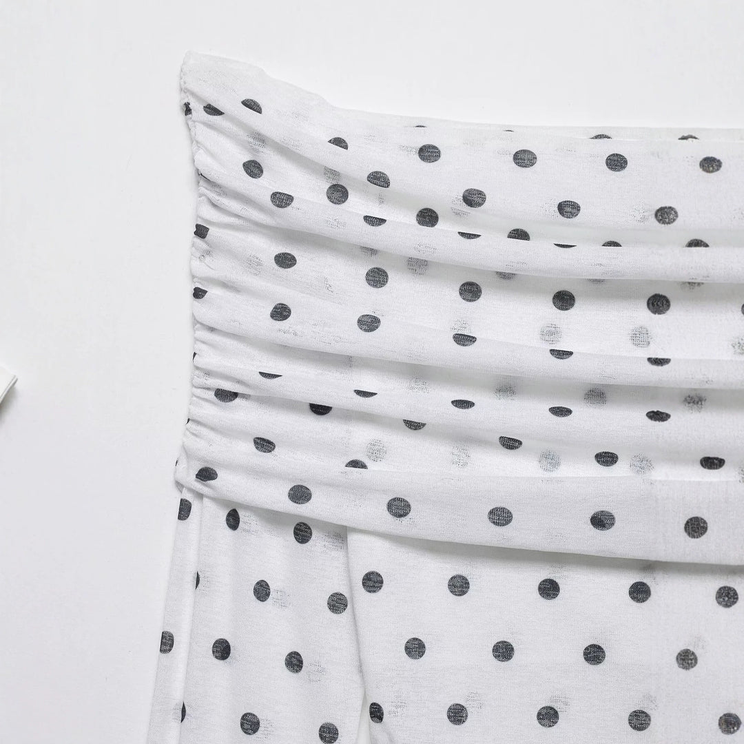 Damen Schulterfreies Langarm-Top mit Wasserfallkragen und Polka-Dot-Print Drune