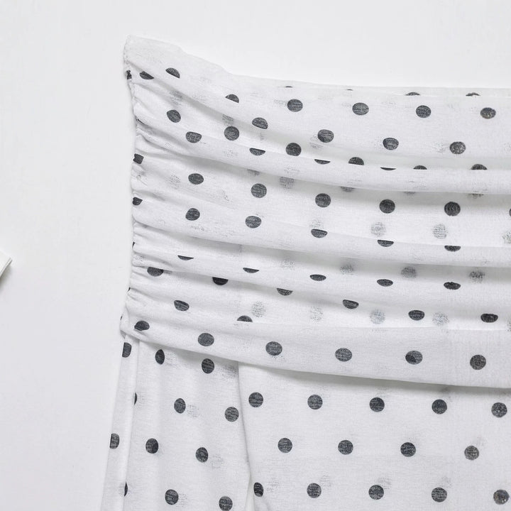 Damen Schulterfreies Langarm-Top mit Wasserfallkragen und Polka-Dot-Print Drune