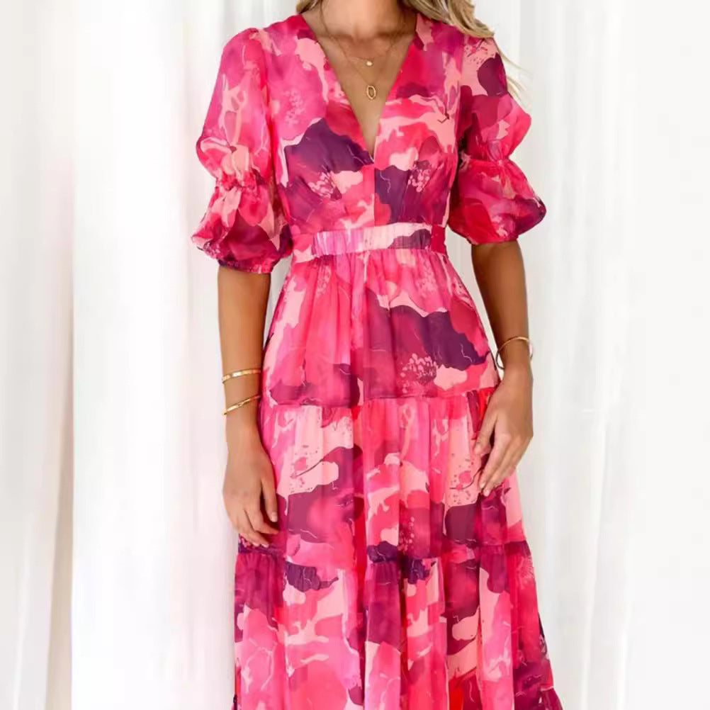 Damen nan mehrlagiges Maxikleid im Volant‑Stufenlook mit V‑Ausschnitt und geraffter Empire‑Taille Drune