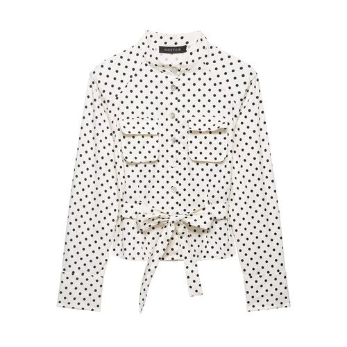 Damen Taillierte Blusenjacke mit Stehkragen, Bindegürtel und Punkteprint Drune
