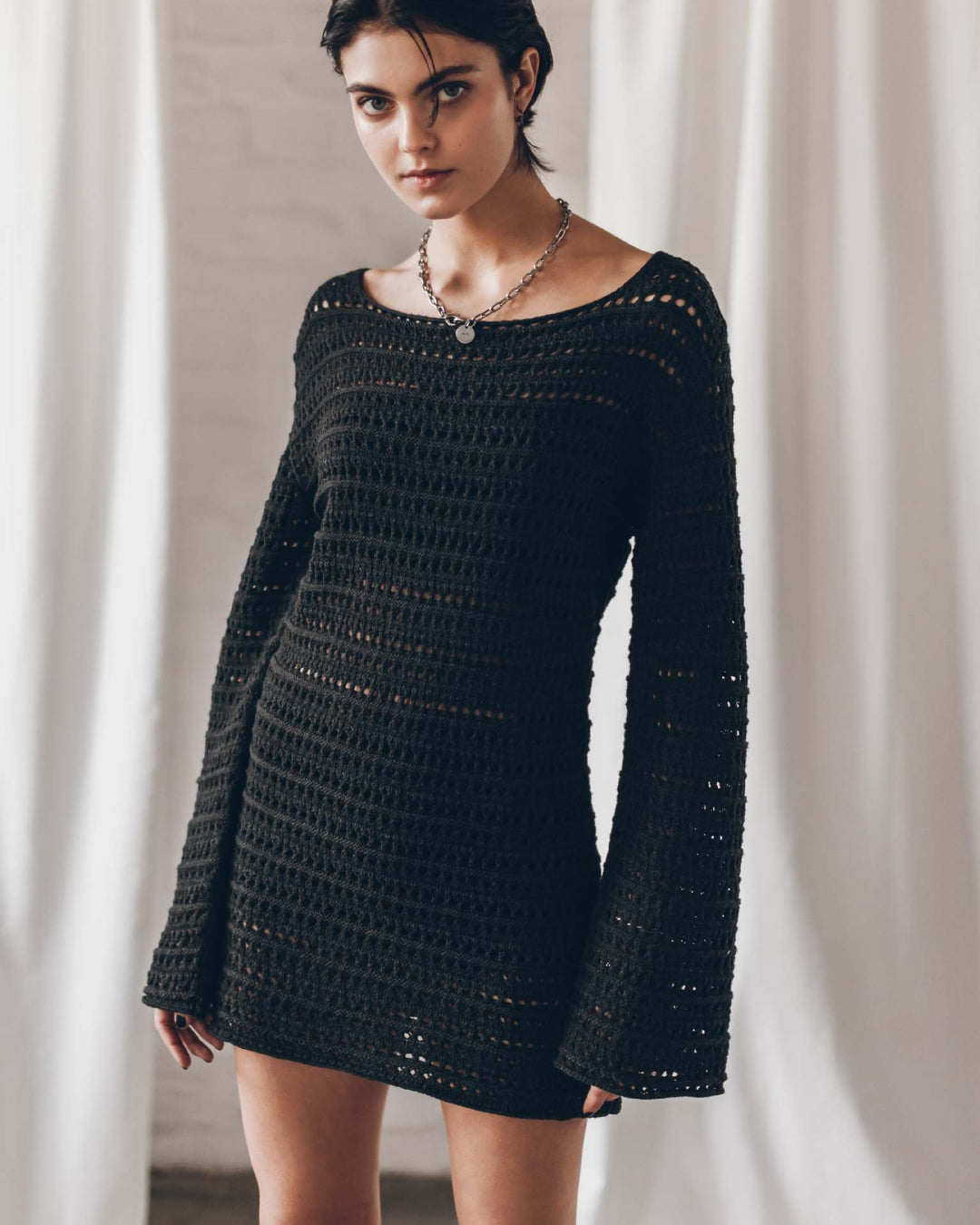 Damen Häkel Mini Kleid Drune