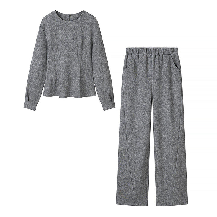 Damen Zweiteiliges Lounge‑Set aus Stretch‑Jersey mit Rundhalsausschnitt und hochtaillierter Weitbein‑Hose Drune