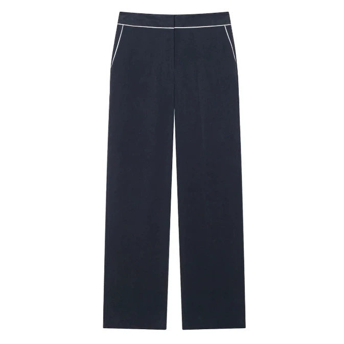 Damen Weite hochtaillierte Palazzo‑Hose mit Kontrastpaspel Drune