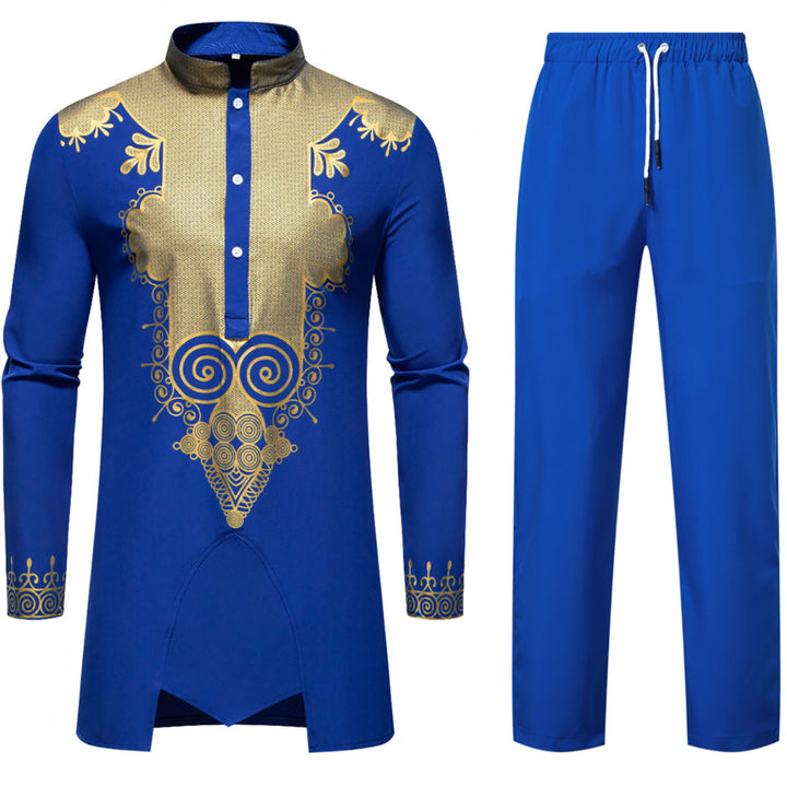 Herren Traditionelles Tunika-Set mit Mandarinkragen und goldverzierten Ornamenten Drune