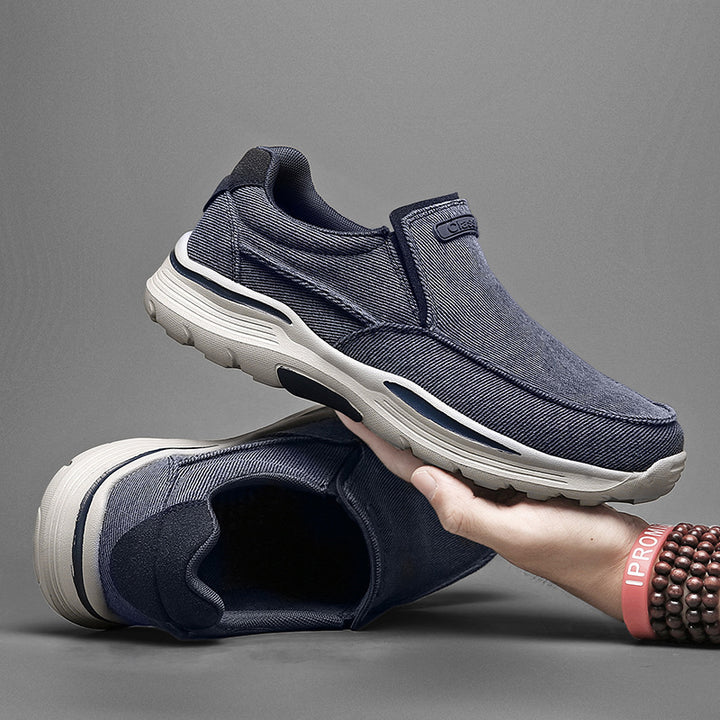 Herren leichte Slip-On Komfortfreizeitsneaker mit atmungsaktivem Canvas und stoßdämpfender Plateausohle Drune