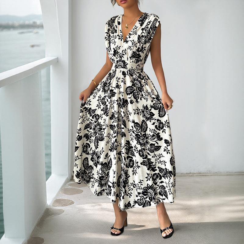 Damen Maxikleid mit floralem Muster und taillierbarem Gürtel Drune