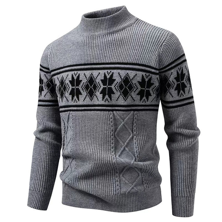 Herren nan Winter-Strukturpullover mit kurzem Stehkragen und Norwegermuster Drune