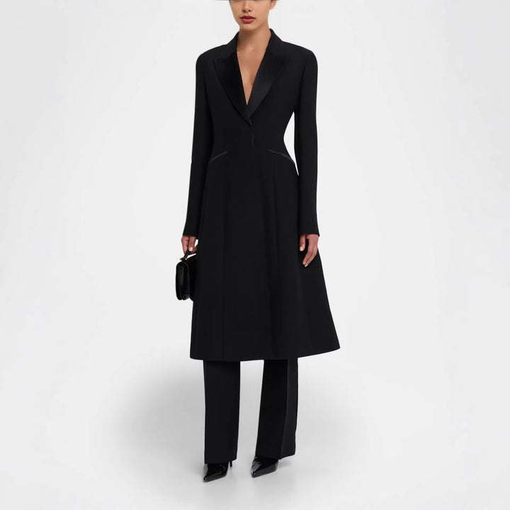 Damen Taillierter Abendlicher Mantel-Blazer mit Satinrevers und schlanker Silhouette Drune