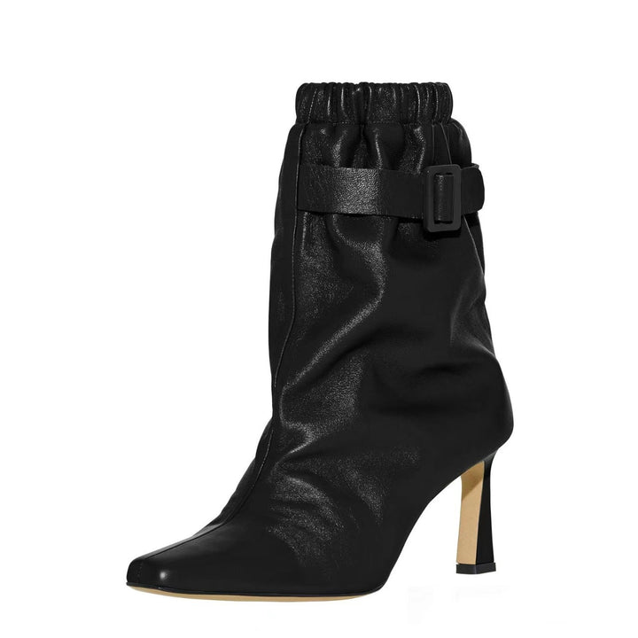 Damen Slouchy High-Heel Stiefeletten mit Schnallen-Detail Drune