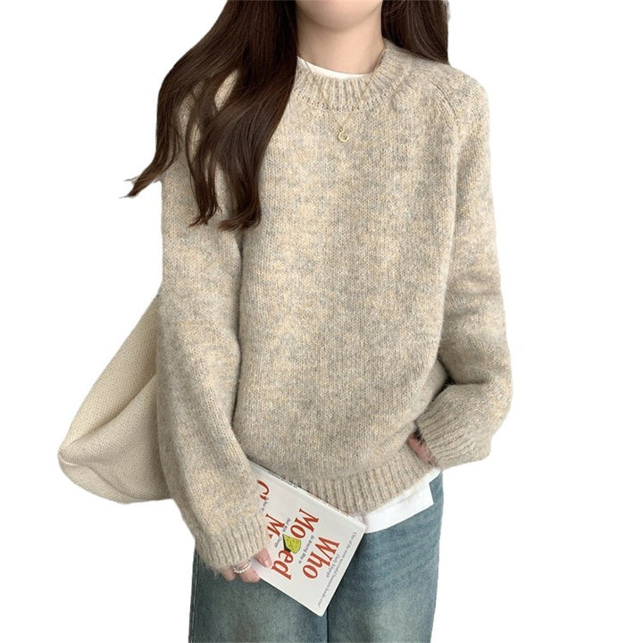 Damen lässiger Strickpullover mit Rundhalsausschnitt und weichem Material Drune