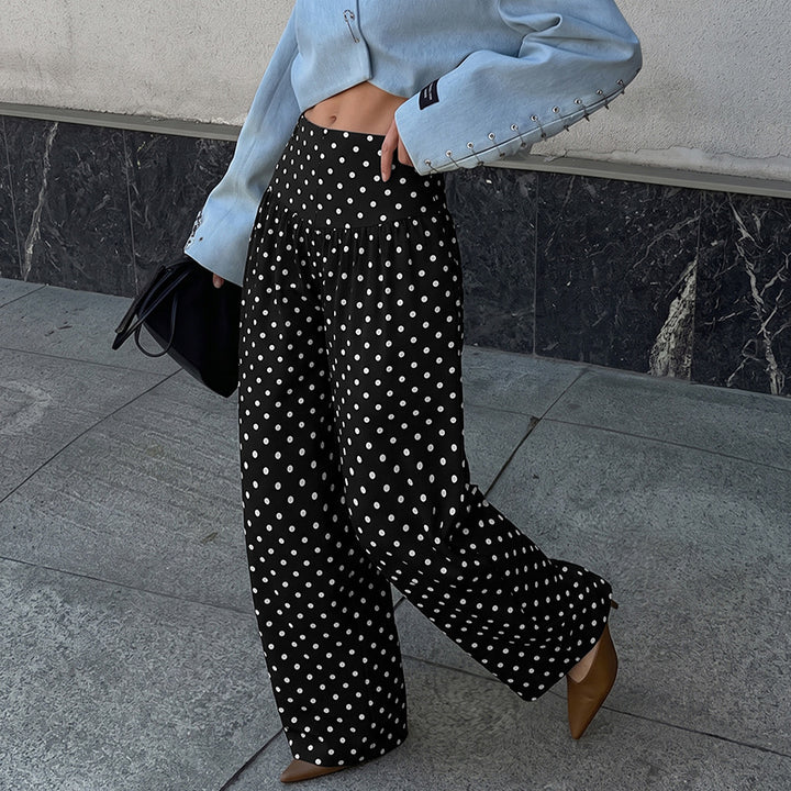 Damen High‑Waist Palazzo‑Hose mit weitem Bein und Polka‑Dot‑Print Drune