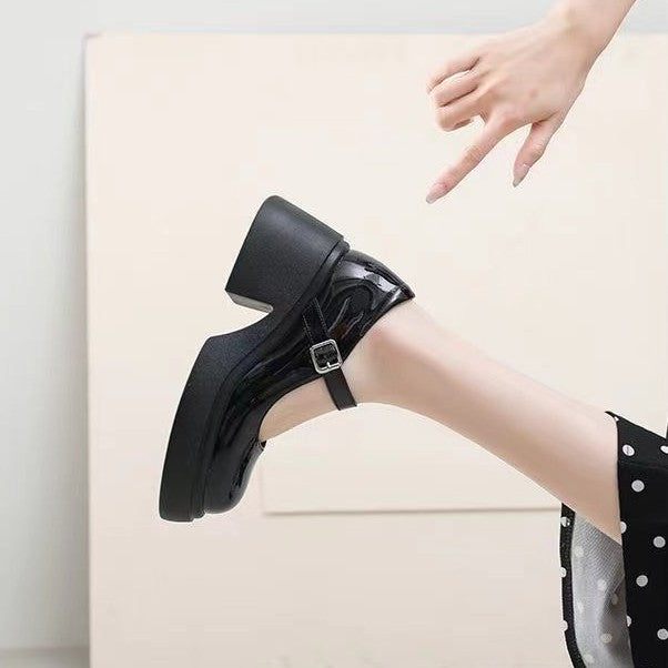 Damen Mary Jane Schuhe mit klobigem Absatz und dekorativem Riemchen Drune