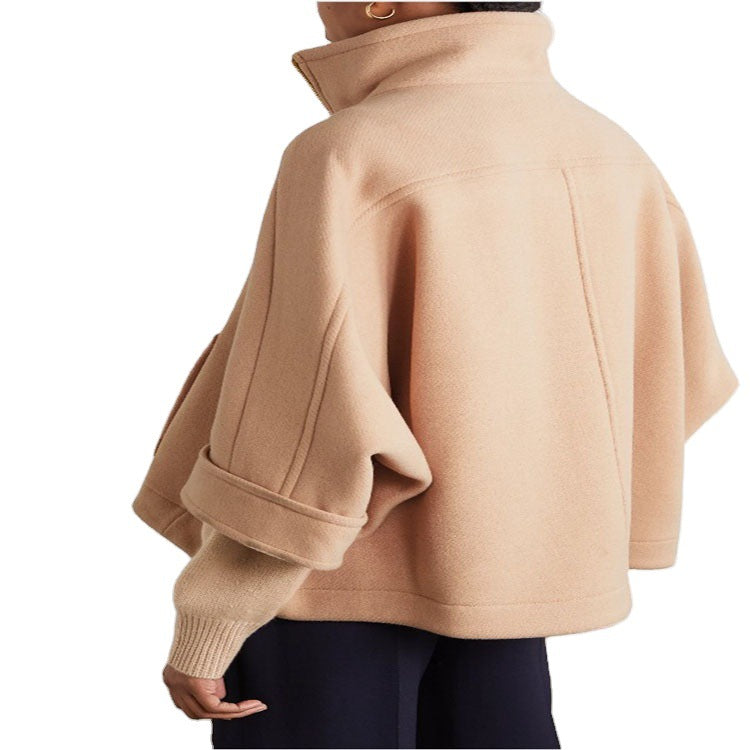 Damen Kurzcape-Jacke aus Wollmix mit Stehkragen und Reißverschluss Drune