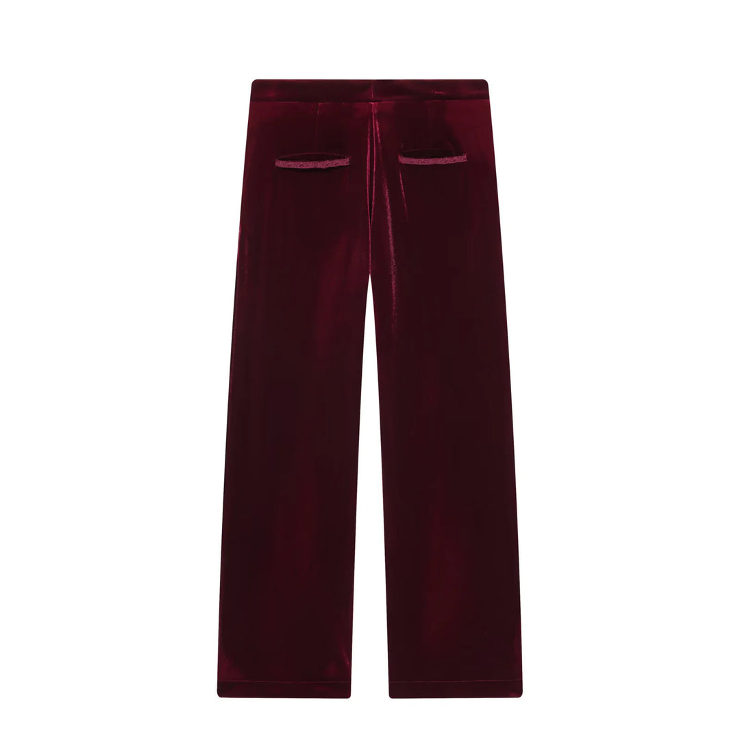 Damen nan weite Samt-Hose mit hoher Taille, geradem Bein und seitlichen Eingrifftaschen Drune