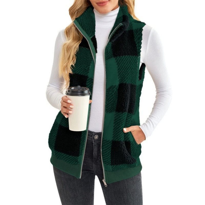 Damen Fleece-Weste mit Karomuster und hochwertigem Reißverschluss Drune