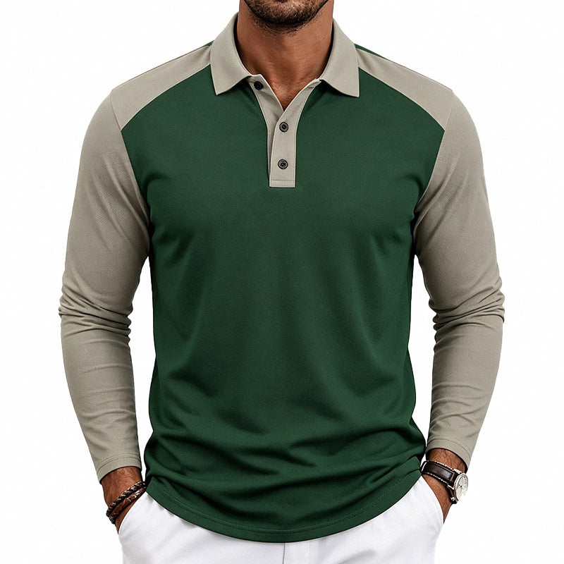 Herren nan langärmeliges Raglan-Polo aus Baumwollmix mit Knopfleiste und ergonomischem Schnitt Drune