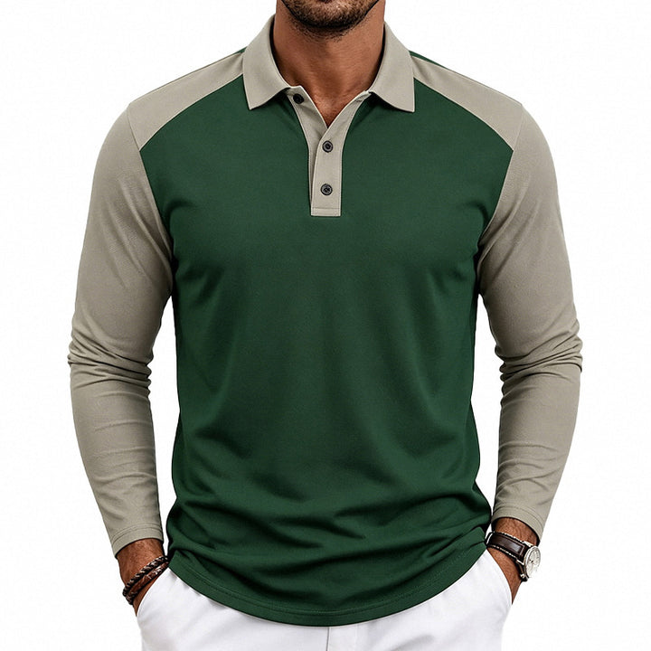 Herren nan langärmeliges Raglan-Polo aus Baumwollmix mit Knopfleiste und ergonomischem Schnitt Drune