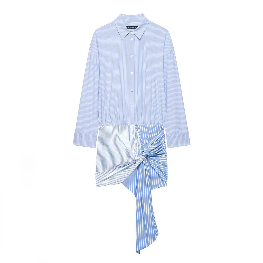 Damen Langarm-Bluse mit asymmetrischem Knoten-Design und feinen Streifen Drune