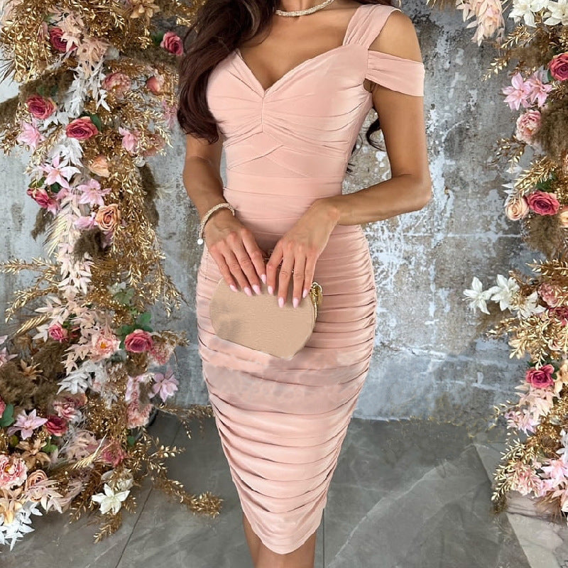 Damen Bodycon-Kleid mit Asymmetrischem Ausschnitt und Rüschendetails Drune