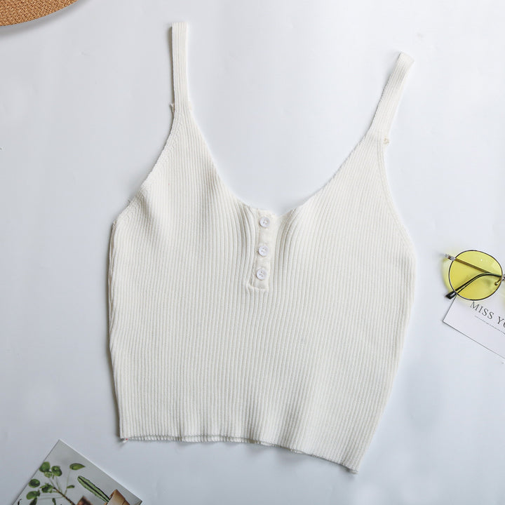 Damen lässiges Trägershirt mit durchgehender Knopfleiste und Rippenstruktur Drune