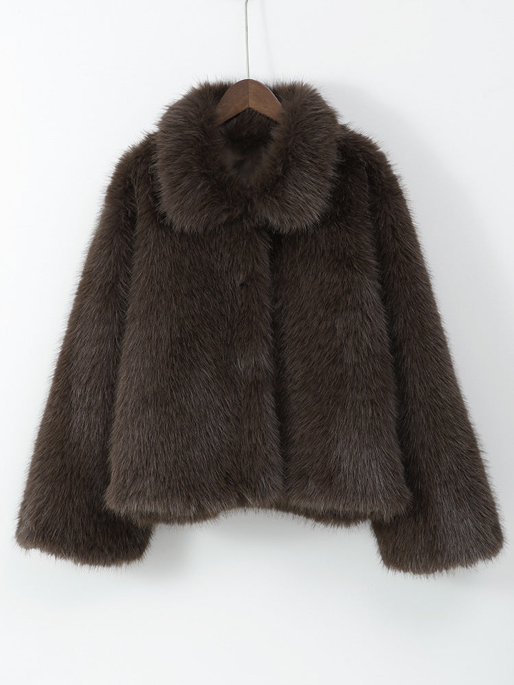 Damen Kuschelige Kunstfelljacke mit voluminösem Kragen Drune