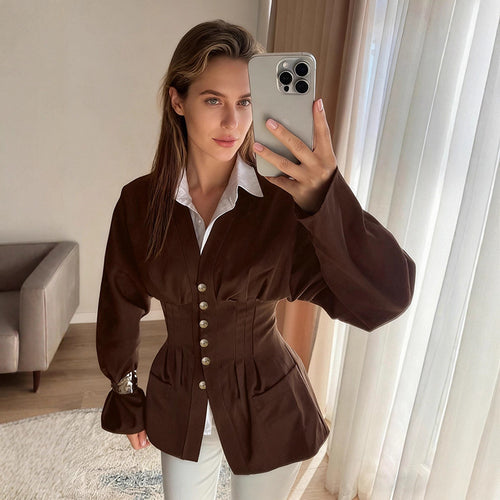 Damen taillierter Korsett-Blazer mit Zierknopfleiste Drune