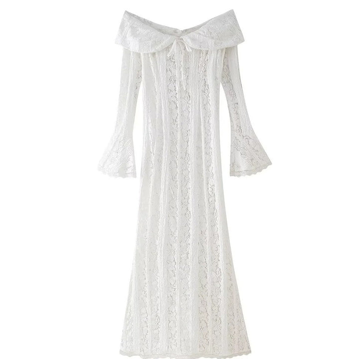Damen 300+ Maxikleid aus Spitze mit Carmen‑Ausschnitt, ausgestellten Glockenärmeln und figurumspielender Silhouette Drune