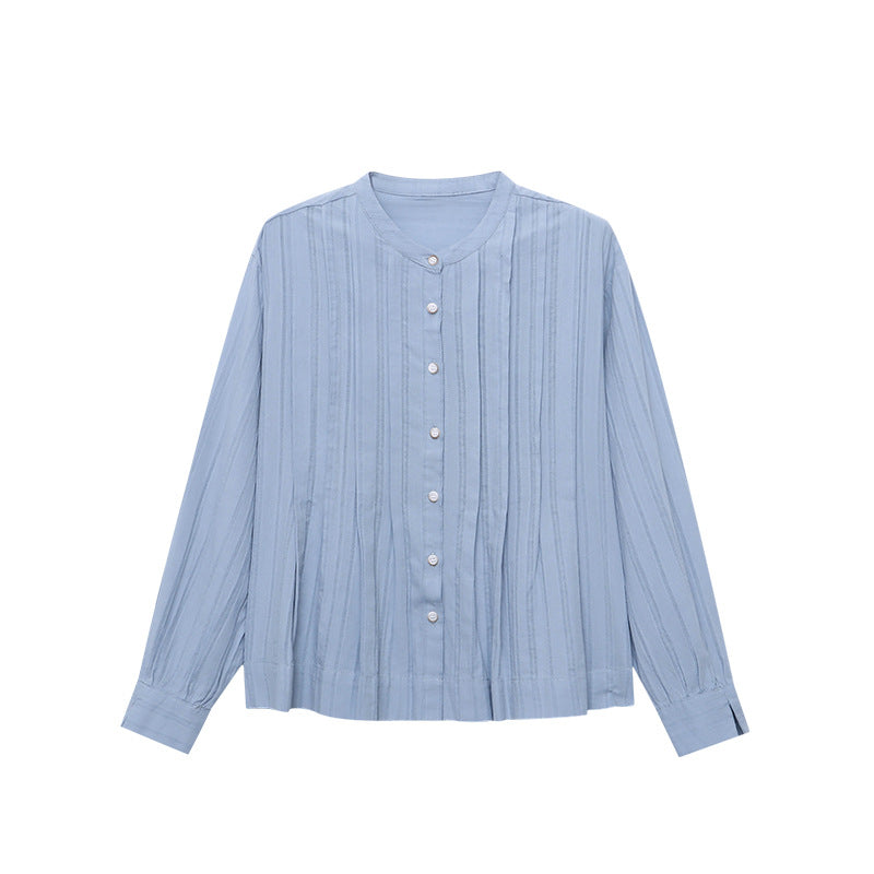 Damen kreative Bluse mit strukturierter Oberfläche und elegantem Stehkragen Drune