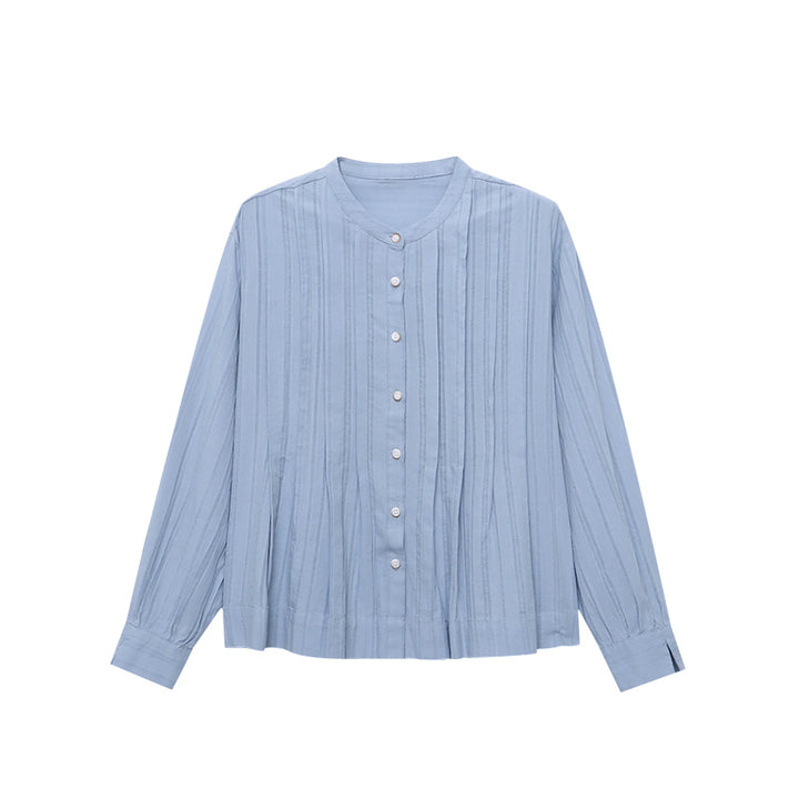 Damen kreative Bluse mit strukturierter Oberfläche und elegantem Stehkragen Drune