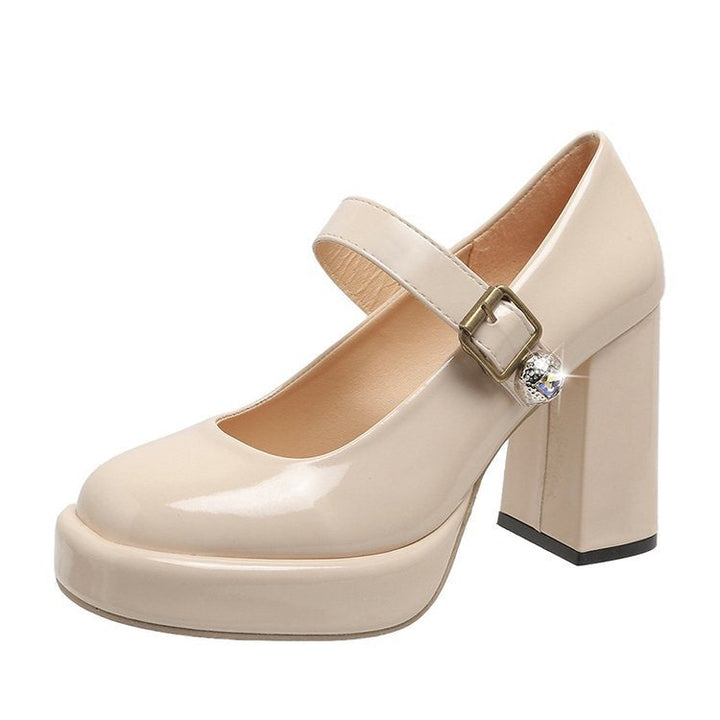 Damen elegante Mary Jane Pumps mit blockiertem Absatz und glänzendem Detail Drune