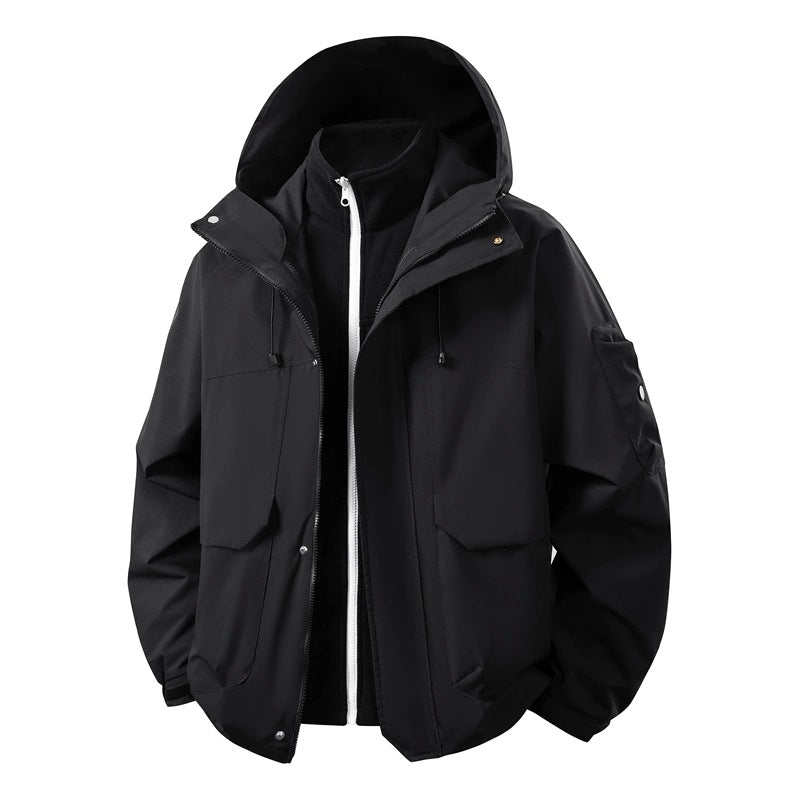 Herren Wasserabweisende Doppeljacke mit abnehmbarer Fleece‑Innenjacke und Kapuze Drune