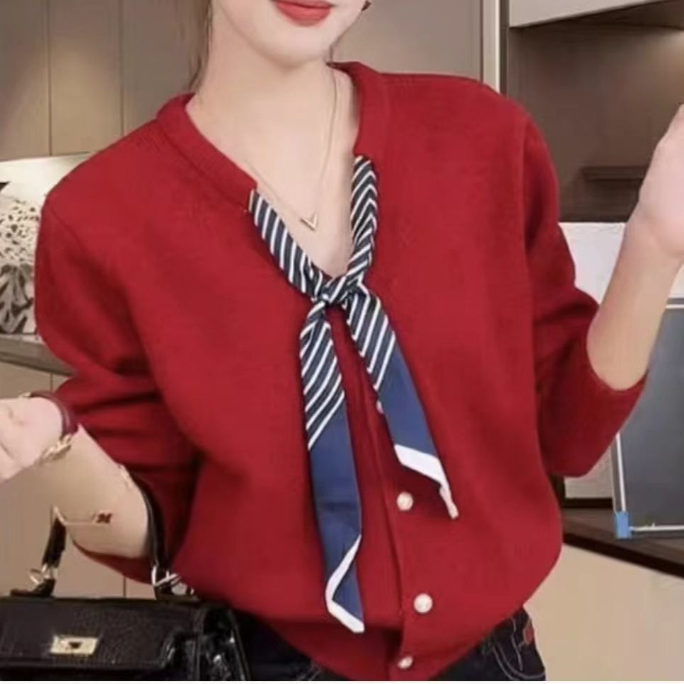 Damen Eleganter Pullover mit modischem Halstuch Drune