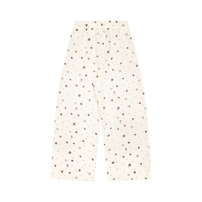 Damen Weite Loungehose im Culotte‑Stil mit elastischem Komfortbund und süßem Bären‑Print Drune