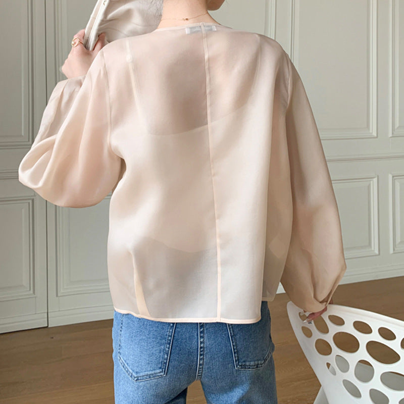 Damen Transparente Bluse mit Puffärmeln Drune