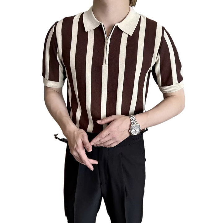 Herren Modisches Kurzarm-Polohemd mit Reißverschluss Drune