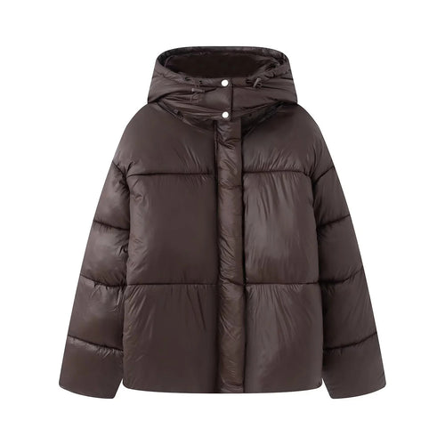 Damen nan kastige wattierte Kurzjacke mit Kapuze, hoher Kragen und verdeckter Druckknopfleiste Drune