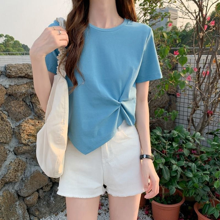 Damen Cropped T-Shirt mit dekorativem Knoten-Design und modernem Schnitt