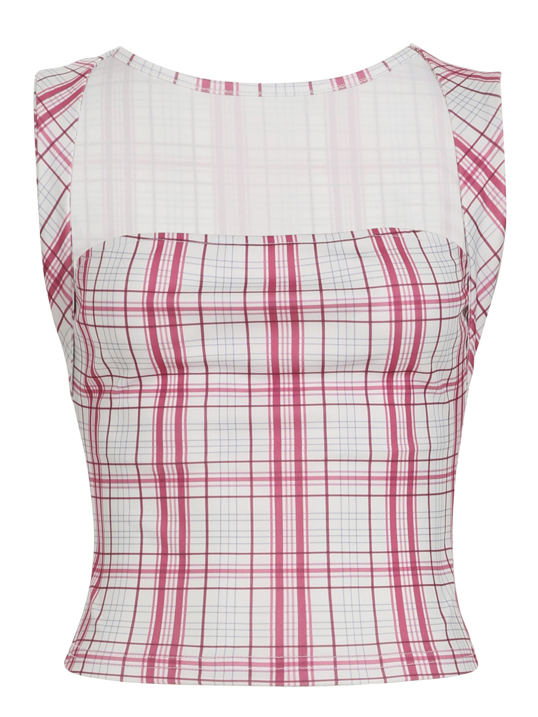 Damen figurbetontes Karo-Top mit elegantem Schnitt und transparenten Einsätzen Drune