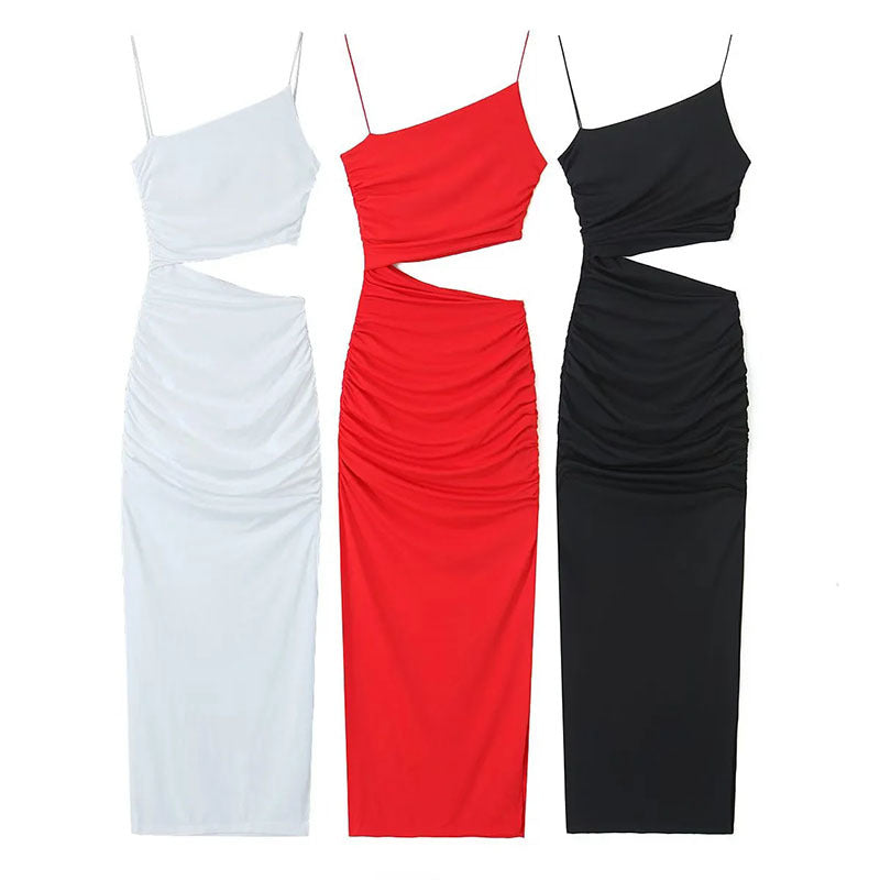 Damen Elegantes Cut-Out Maxikleid mit asymmetrischem Design und Raffung Drune
