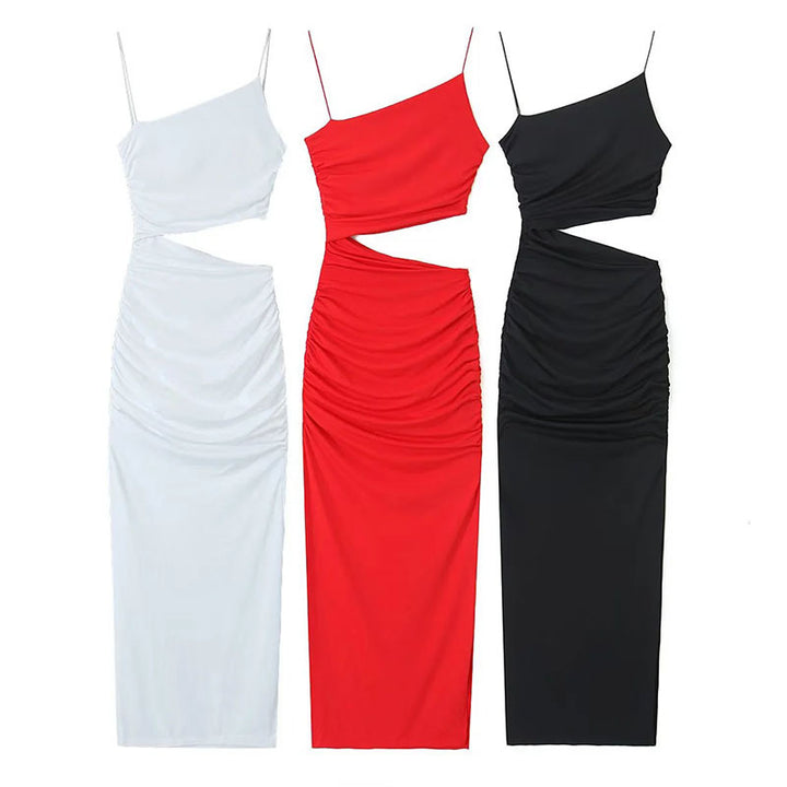 Damen Elegantes Cut-Out Maxikleid mit asymmetrischem Design und Raffung Drune