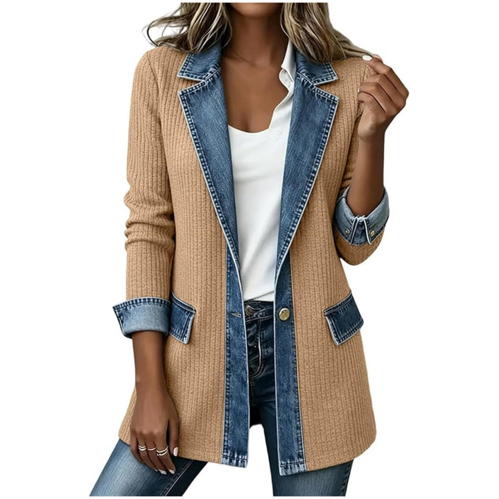 Damen Strickblazer mit Jeansbesatz und Reverskragen Drune
