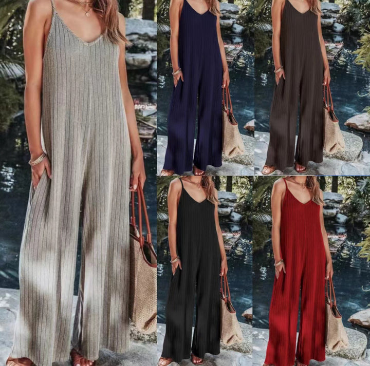Damen Elegante Jumpsuit mit Streifenmuster und weit geschnittenen Beinen Drune