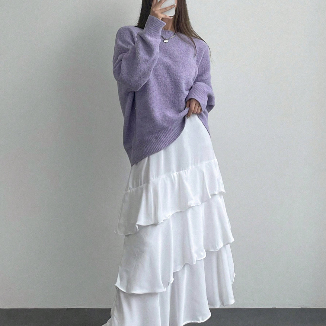 Damen lässiger Strickpullover mit modischem Schnitt und feinem Texturspiel Drune