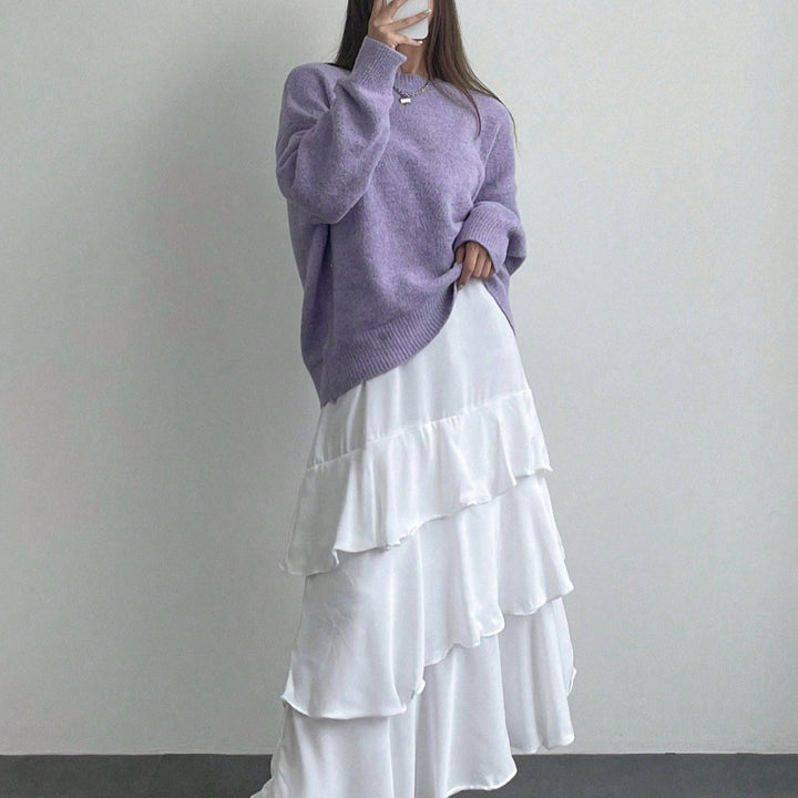 Damen lässiger Strickpullover mit modischem Schnitt und feinem Texturspiel Drune