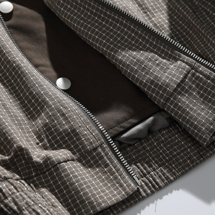 Herren Karierte Oversize-Hemdjacke im Coach-Stil mit Cordkragen Drune