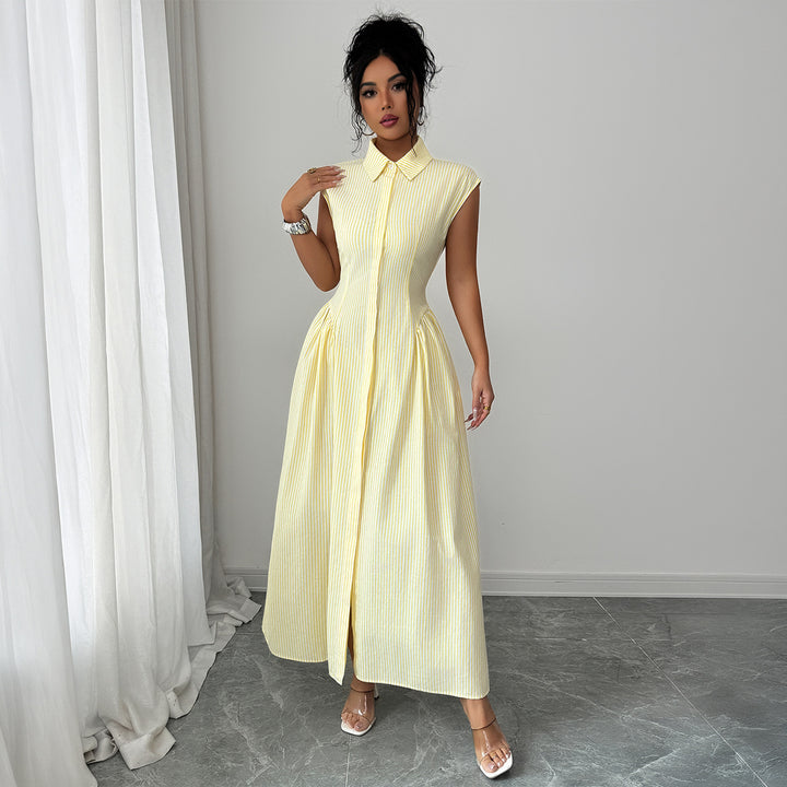 Damen Maxikleid mit klassischem Hemdblusen-Design und eleganten Falten Drune