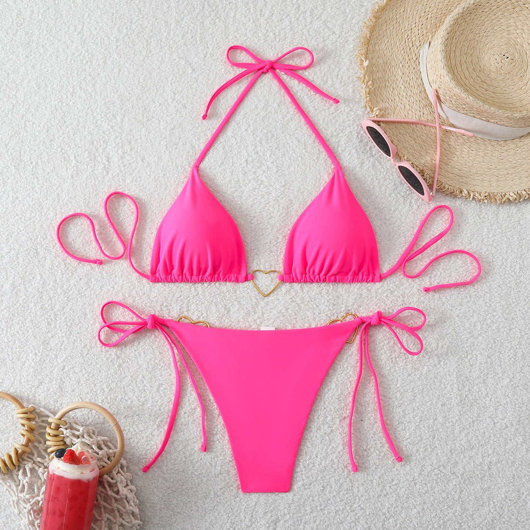 Damen Triangel-Bikini-Set mit Herz-Detail und verstellbaren Bindebändern Drune