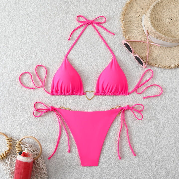 Damen Triangel-Bikini-Set mit Herz-Detail und verstellbaren Bindebändern Drune