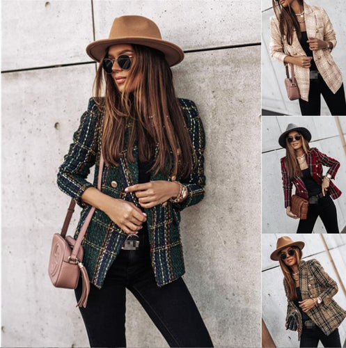 Damen Tweed-Blazer im Glencheck mit doppelreihiger Knopfleiste Drune