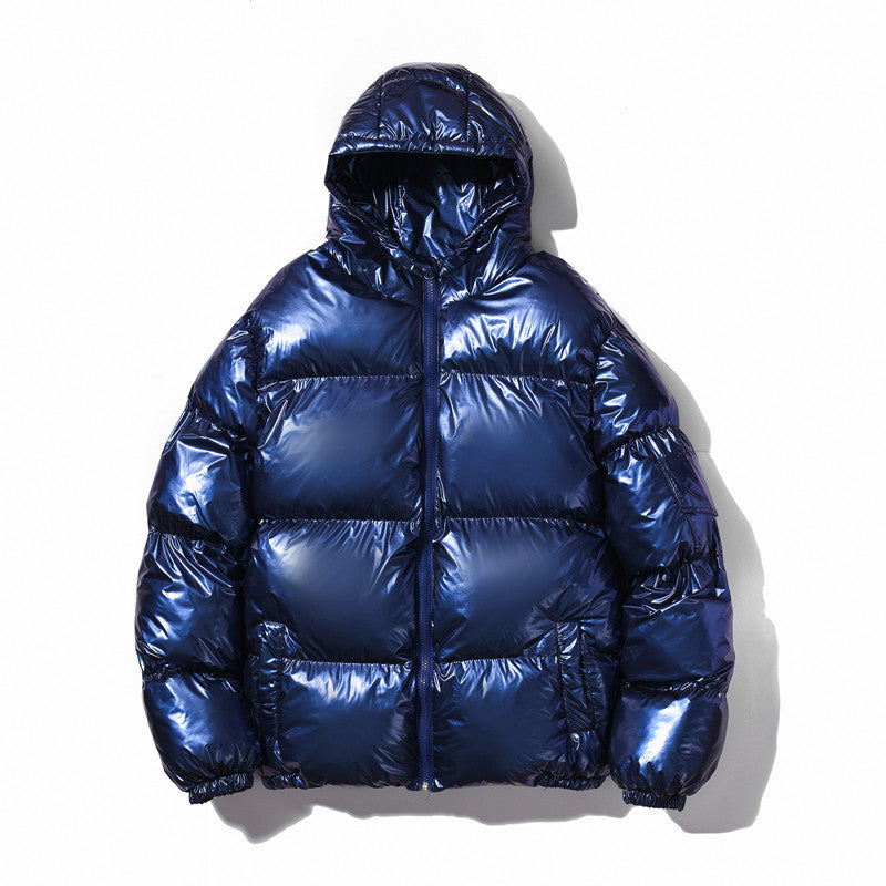 Unisex nan glänzende Steppjacke mit Kapuze, wasserabweisender High-Shine-Oberfläche und wärmender synthetischer Füllung Drune
